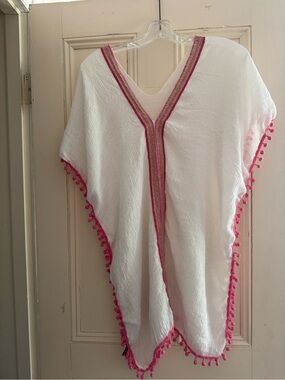 Women’s White Coverup Top with Pink & Gold Trim